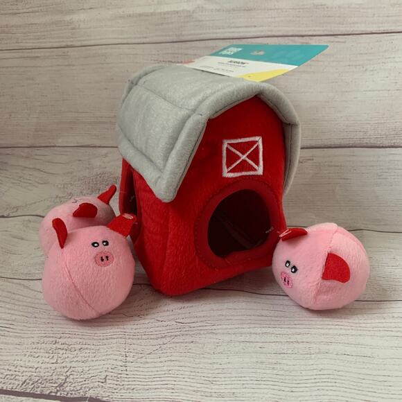 Zippy Paws Barn with Pigs Interactive Puzzle Dog Toy Farm Hide & Seek Squeaker - Picture 1 of 10